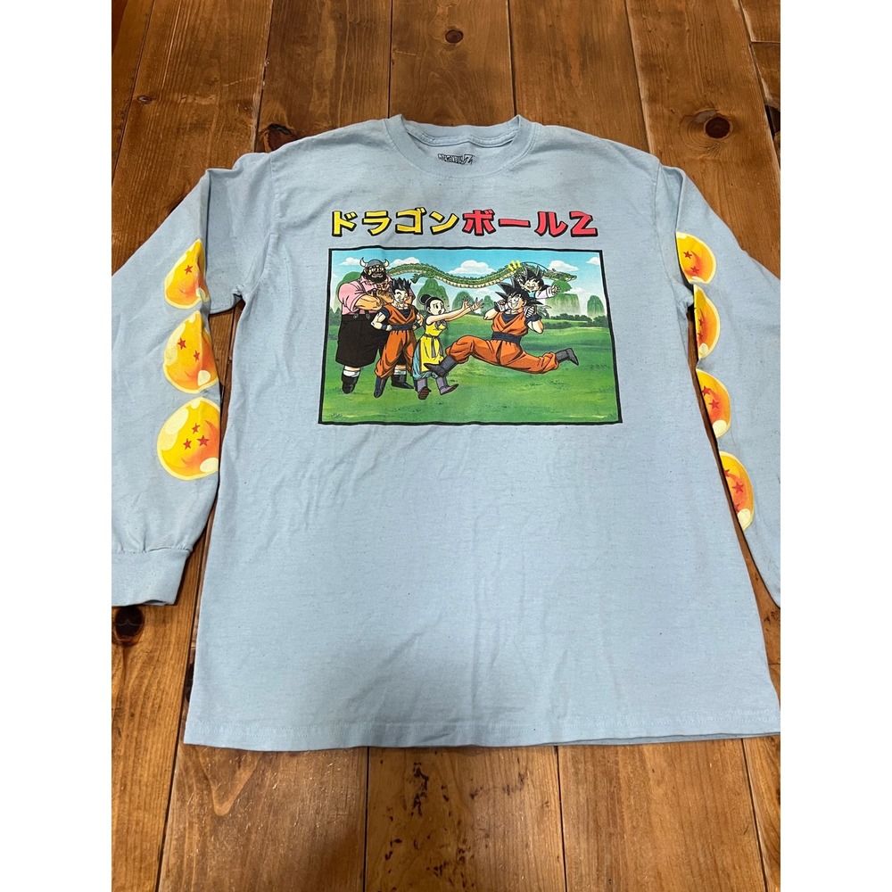 Dragon Ball Z Mens Light Blue Graphic Long Sleeve Shirt Goku Gohan Shenron M